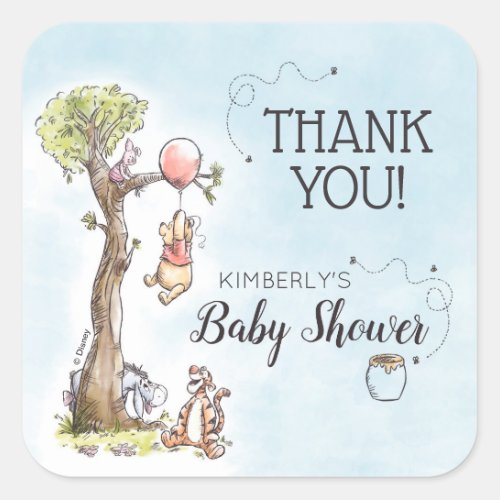 Pooh  Friends Watercolor  Baby Shower Thank You Square Sticker