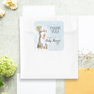Pooh & Friends Watercolor | Baby Shower Thank You Square Sticker