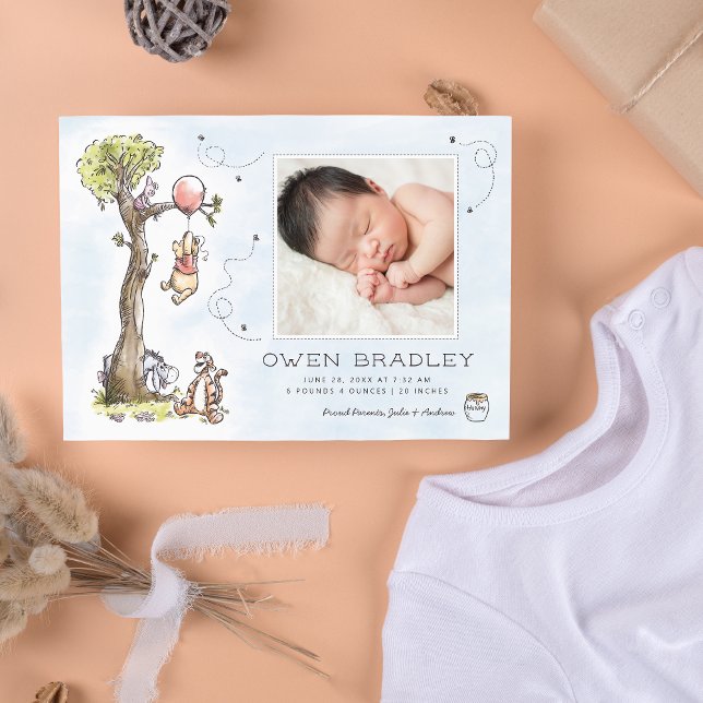 Pooh & Friends Watercolor Birth Photo Announcement (Creator Uploaded)