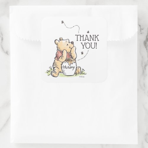 Pooh  Friends Watercolor  Birthday Thank You Square Sticker