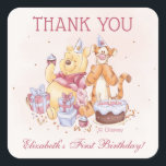 Pooh & Friends Watercolor |  Birthday Thank You Square Sticker<br><div class="desc">Thank all your family and friends for coming to your child's Winnie the Pooh themed Birthday Party with these sweet birthday thank you stickers. Personalize by adding your own custom message.</div>