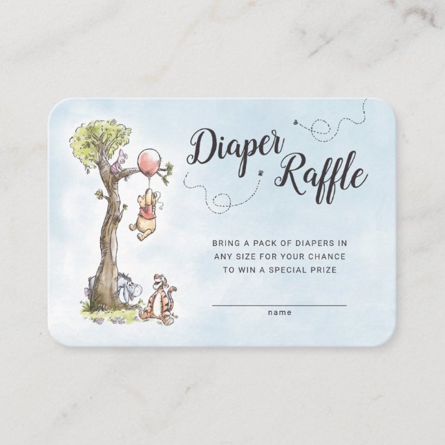 Pooh & Friends Watercolor Diaper Raffle Place Card (Front)