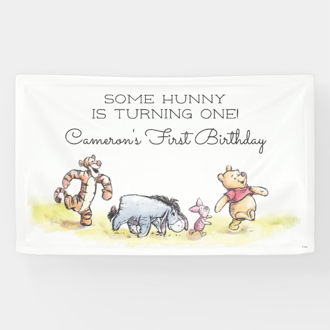 Pooh & Friends Watercolor | First Birthday Banner (Horizontal)