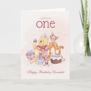 Pooh & Friends Watercolor   First Birthday Card