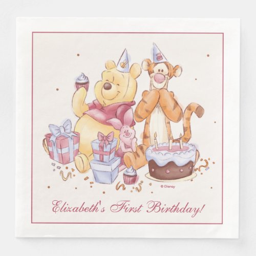 Pooh  Friends Watercolor  First Birthday Paper Dinner Napkins
