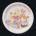 Pooh & Friends Watercolor | First Birthday Paper Plates<br><div class="desc">These super cute Birthday plates feature Winnie the Pooh,  Tigger and Piglet along with a birthday cake and presents. Personalize by adding your own custom message.</div>