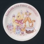 Pooh & Friends Watercolor | First Birthday Paper Plates<br><div class="desc">These super cute Birthday plates feature Winnie the Pooh,  Tigger and Piglet along with a birthday cake and presents. Personalize by adding your own custom message.</div>