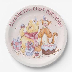 Pooh & Friends Watercolor   First Birthday Paper Plates