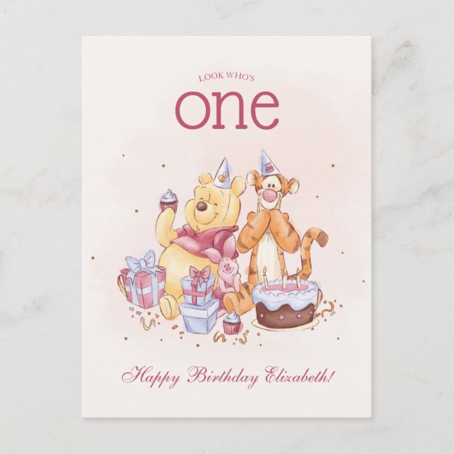 Pooh & Friends Watercolor | First Birthday Postcard (Front)
