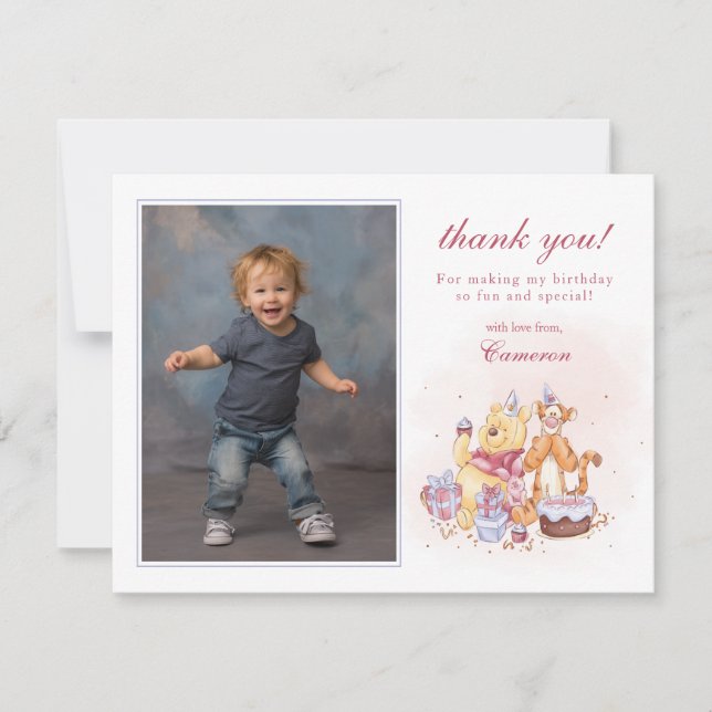 Pooh & Friends Watercolor | First Birthday Thank You Card (Front)