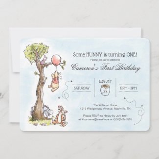 Pooh & Friends Watercolor Tree | First Birthday Invitation