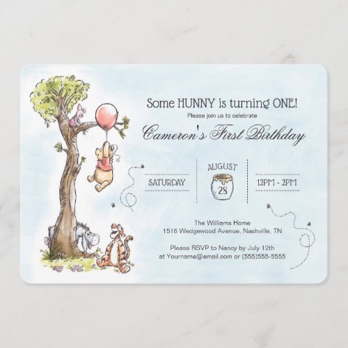 Pooh & Friends Watercolor Tree | First Birthday Invitation