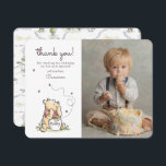 Pooh & Friends Watercolor Tree | First Birthday Thank You Card<br><div class="desc">Express your gratitude with this charming Winnie the Pooh-themed thank you card. The front of the card features an endearing watercolor-style illustration of Pooh looking longingly at a "Hunny" pot, with bees buzzing around him. A space is provided to showcase a cherished photo, along with a personalized message of thanks....</div>