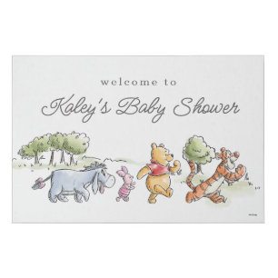 Pooh & Friends Watercolor Welcome Baby Shower Faux Canvas Print