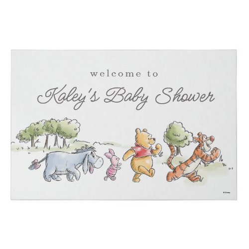 Pooh  Friends Watercolor Welcome Baby Shower Faux Canvas Print