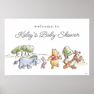 Pooh & Friends Watercolor Welcome Baby Shower Poster