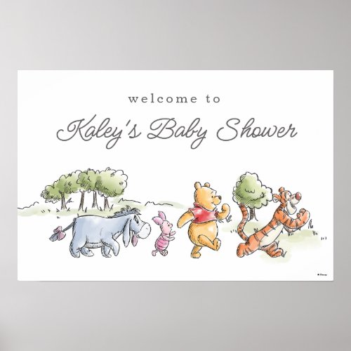 Pooh  Friends Watercolor Welcome Baby Shower Poster