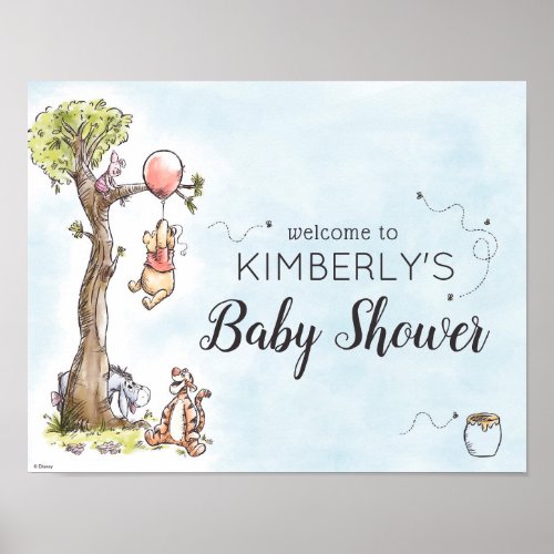 Pooh  Friends Watercolor Welcome Baby Shower Sign