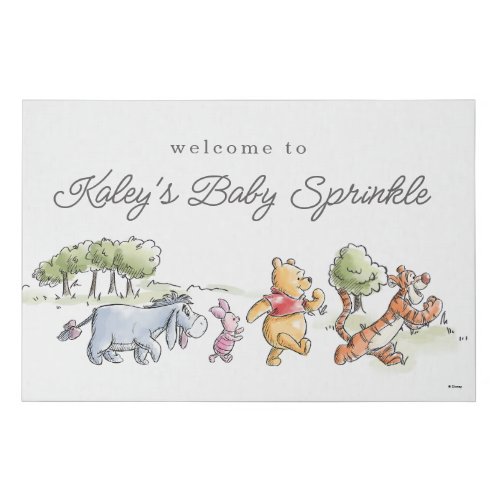 Pooh  Friends Watercolor Welcome Baby Sprinkle Faux Canvas Print