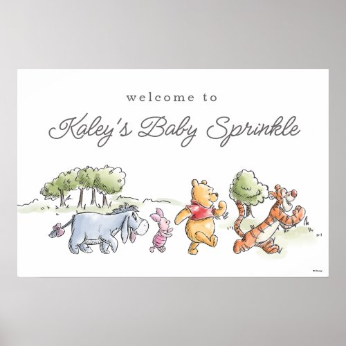 Pooh  Friends Watercolor Welcome Baby Sprinkle Poster