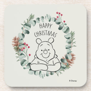 Pooh   Happy Christmas Wreath Beverage Coaster