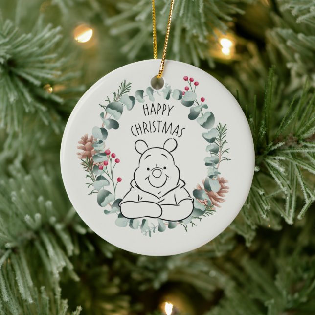 Pooh | Happy Christmas Wreath Ceramic Ornament (Tree)