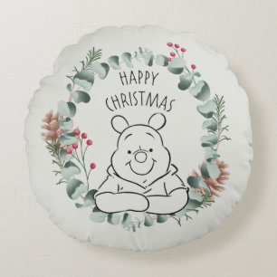 Pooh Happy Christmas Wreath Round Pillow