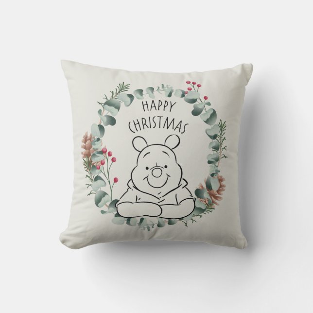 Pooh | Happy Christmas Wreath Throw Pillow (Front)