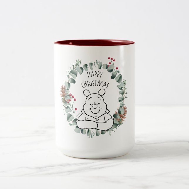 Pooh | Happy Christmas Wreath Two-Tone Coffee Mug (Center)