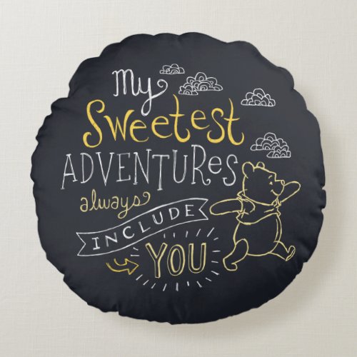 Pooh  My Sweetest Adventures Round Pillow