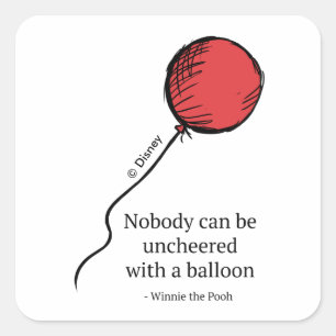 Pooh   Nobody Can be Uncheered with a Balloon Square Sticker