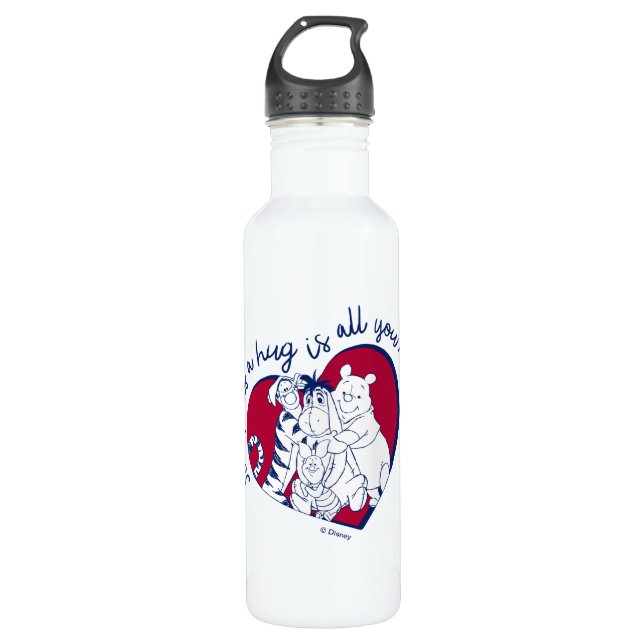 Pooh & Pals | A Hug is all You Need Quote Stainless Steel Water Bottle (Front)