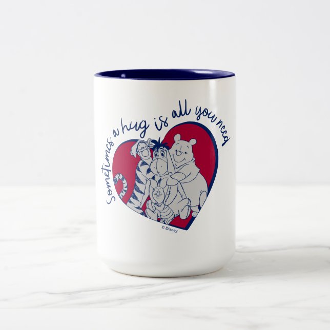 Pooh & Pals | A Hug is all You Need Quote Two-Tone Coffee Mug (Center)