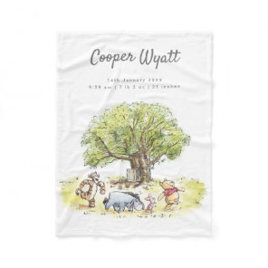 Pooh & Pals Watercolor Birth Details Fleece Blanket