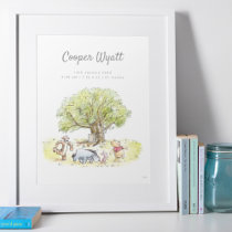 Pooh & Pals Watercolor Birth Details Poster