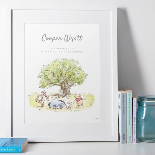 Pooh  Pals Watercolor Birth Details Poster