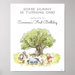 Pooh & Pals Watercolor First Birthday Poster
