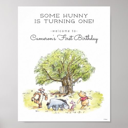 Pooh  Pals Watercolor First Birthday Poster