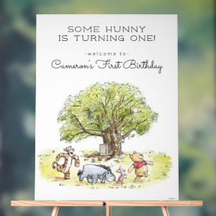 Pooh & Pals Watercolor First Birthday Welcome Acrylic Sign