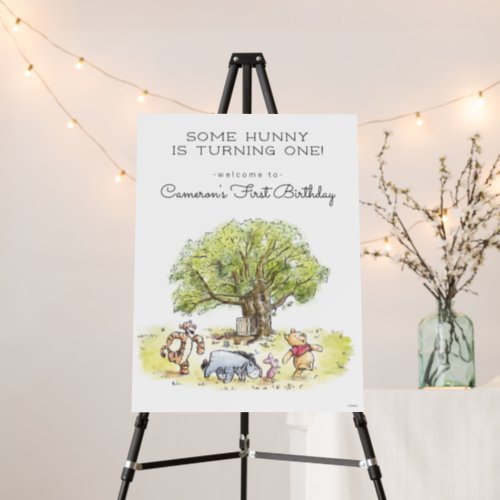 Pooh  Pals Watercolor First Birthday Welcome Sign