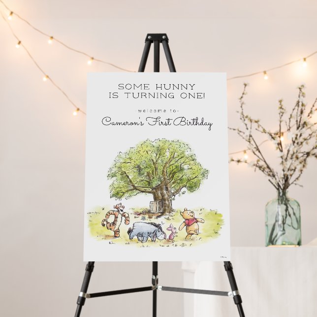 Pooh & Pals Watercolor First Birthday Welcome Sign (In Situ (Stand))