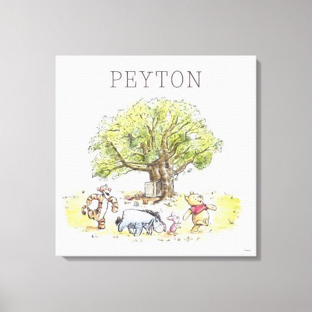 Pooh & Pals Watercolor Personalized Canvas Print (Front)