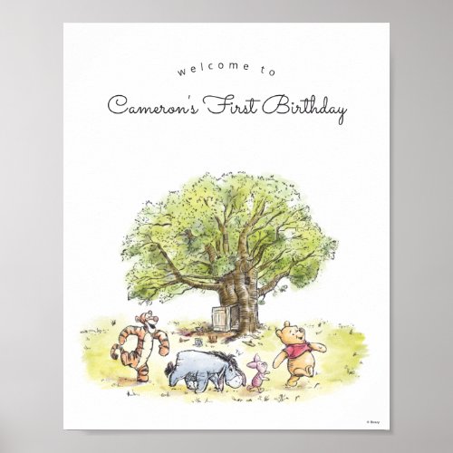 Pooh  Pals Watercolor Welcome 1st Birthday Poster
