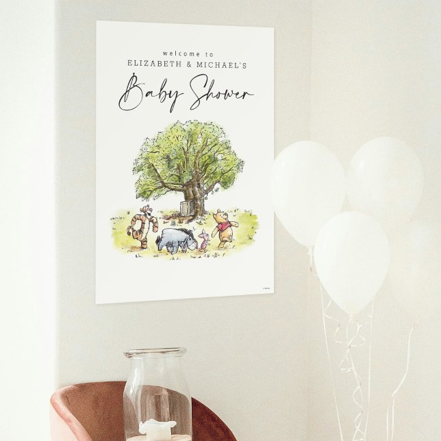 Pooh & Pals Watercolor Welcome Baby Shower Sign (Sign on wall)