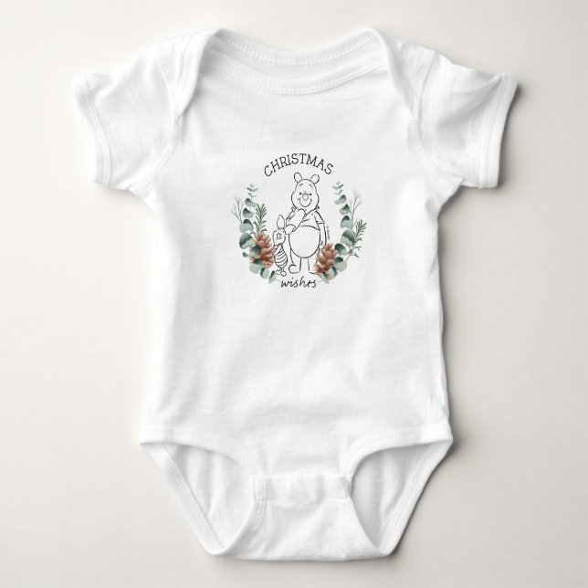 Pooh & Piglet | Christmas Wishes Wreath Baby Bodysuit (Front)