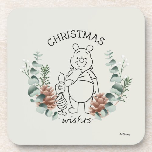 Pooh  Piglet  Christmas Wishes Wreath Beverage Coaster