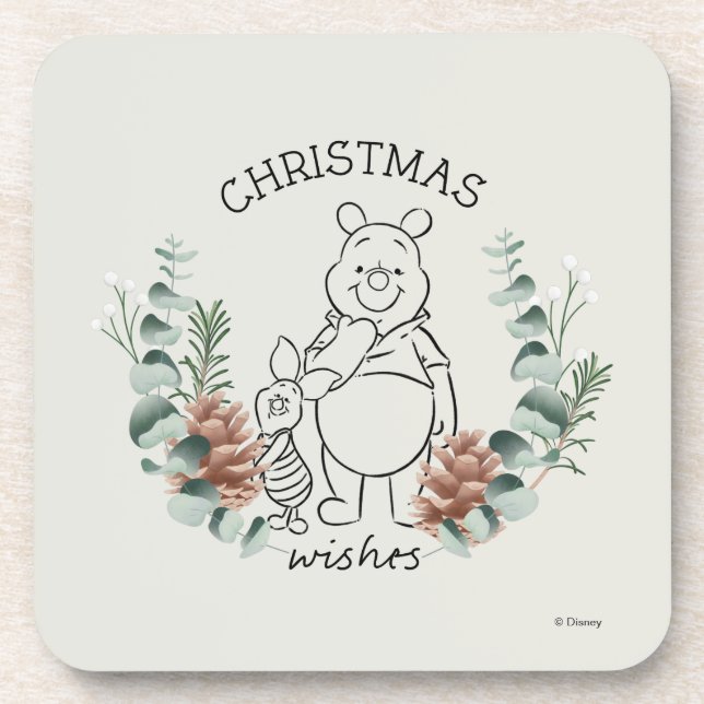 Pooh & Piglet | Christmas Wishes Wreath Beverage Coaster (Front)