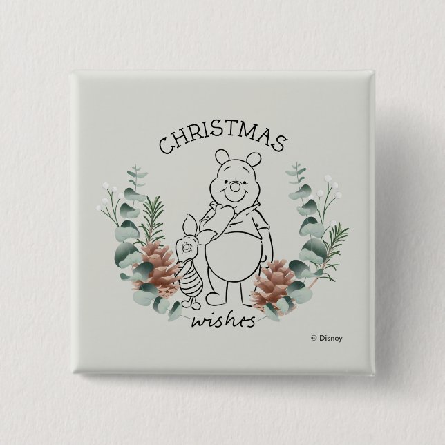 Pooh & Piglet | Christmas Wishes Wreath Button (Front)