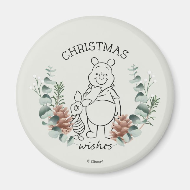 Pooh & Piglet | Christmas Wishes Wreath Magnet (Front)