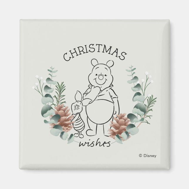 Pooh & Piglet | Christmas Wishes Wreath Magnet (Front)